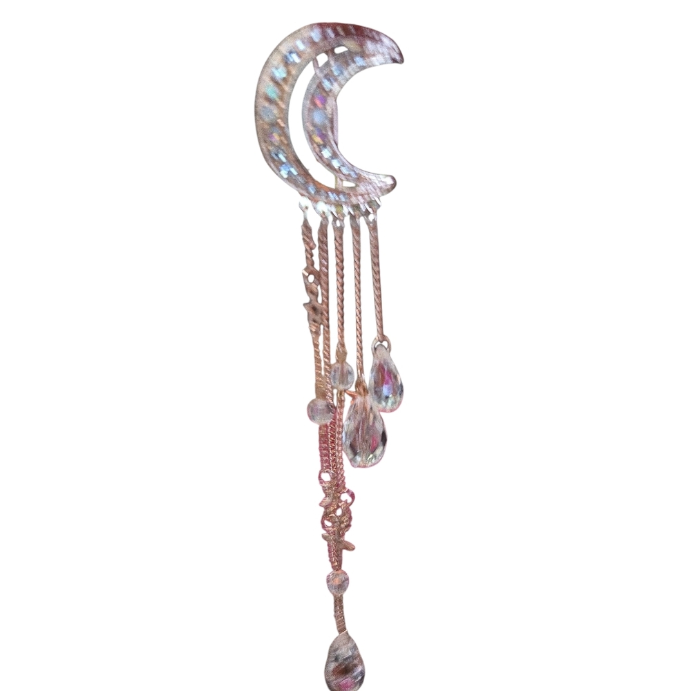 Elegant Gold Tone Crescent Moon Dangle Hair Clip - Picture 4 of 4